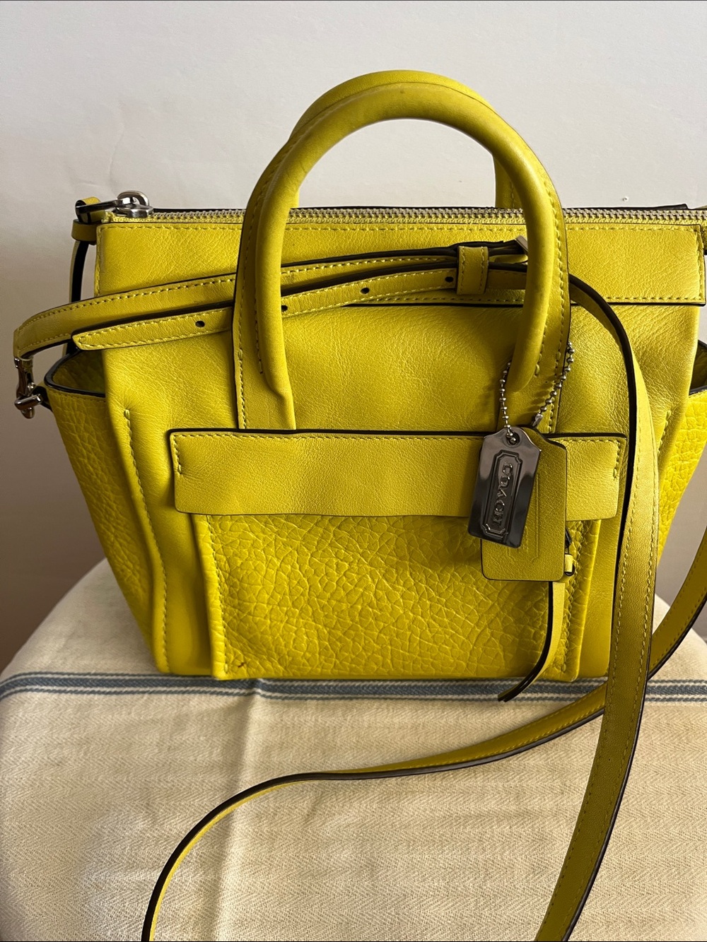 Coach Yellow Leather Satchel with Removable Strap, mini Riley carry-on